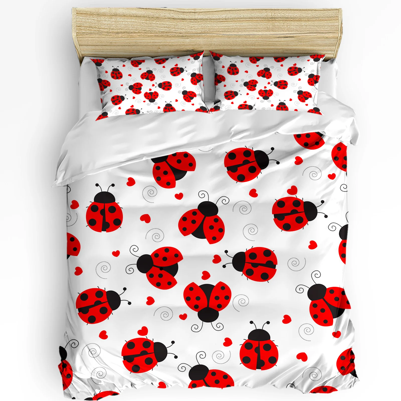 Ladybug Love Heart Dotted Texture 3pcs Duvet Cover Set Pillow Case Bedroom Single Double Bed Comforter Bedding Set Quilt Cover