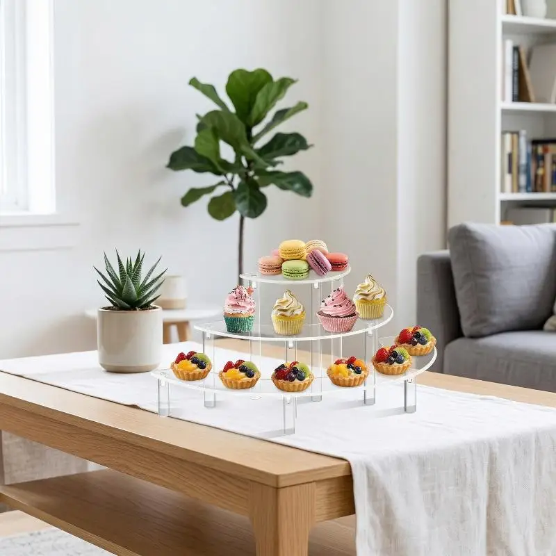 1 Set Acrylic Display Risers 3 Tier Half Moon Shape Food Clear Acrylic Display For Stand Wedding Food Desserts Cosmetics Party