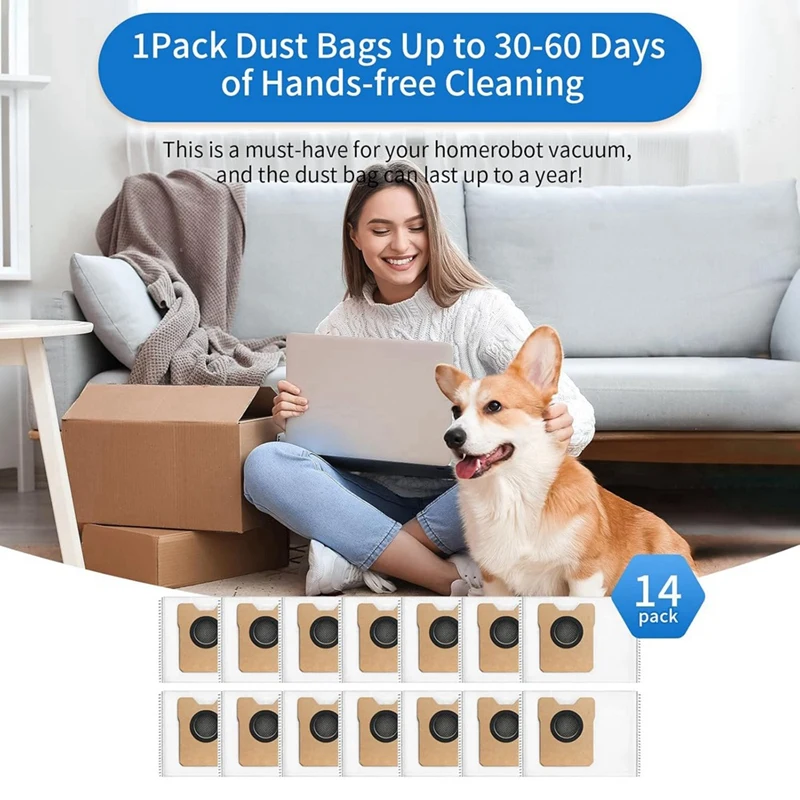 A26T-14 упаковка мешков для пыли для робота-пылесоса Eufy C20 Omni, одноразовые вакуумные мешки большой емкости
