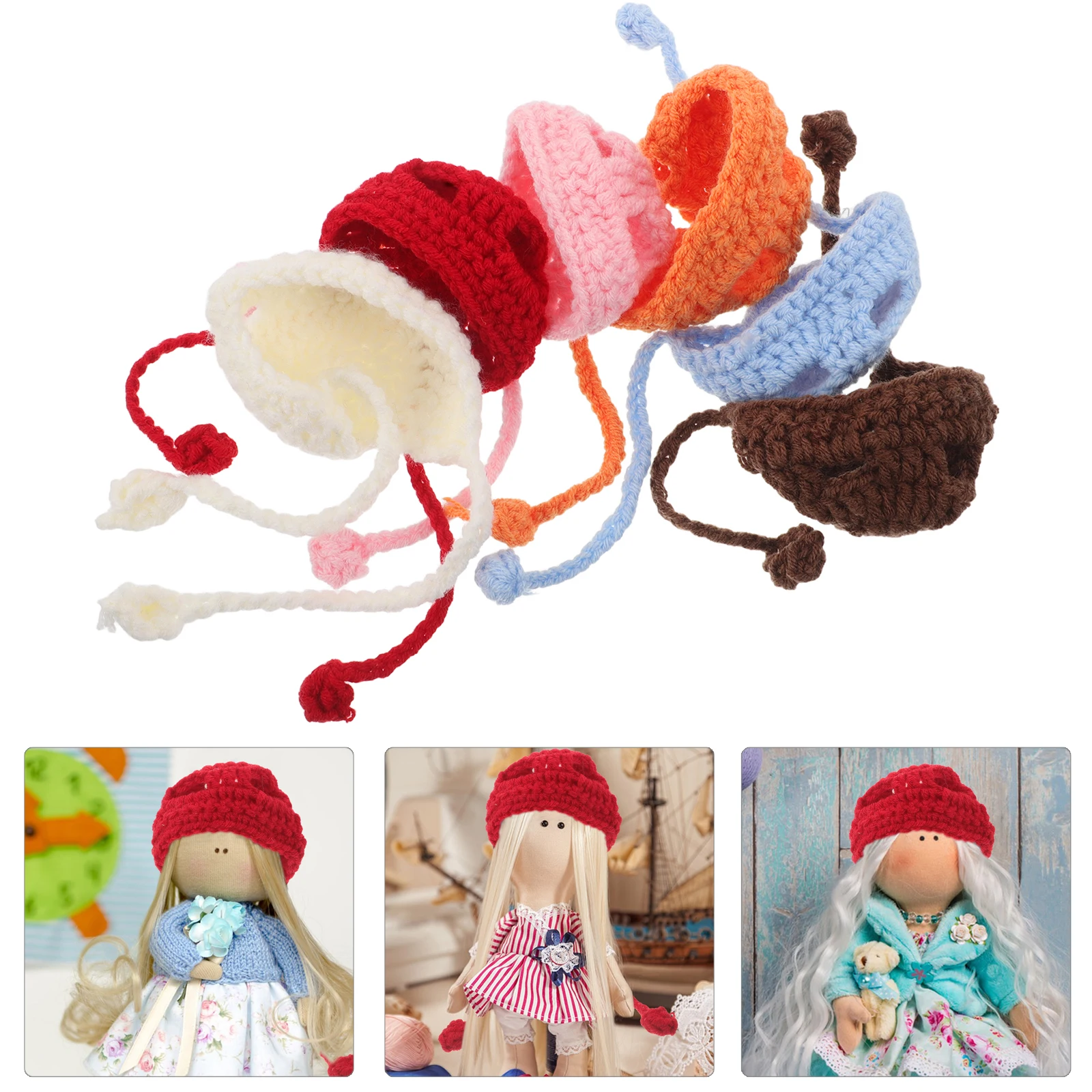 

6 Pcs Knit Hat Miniature Woven Hats Knitted Pet for Figurines Headwear Yarn