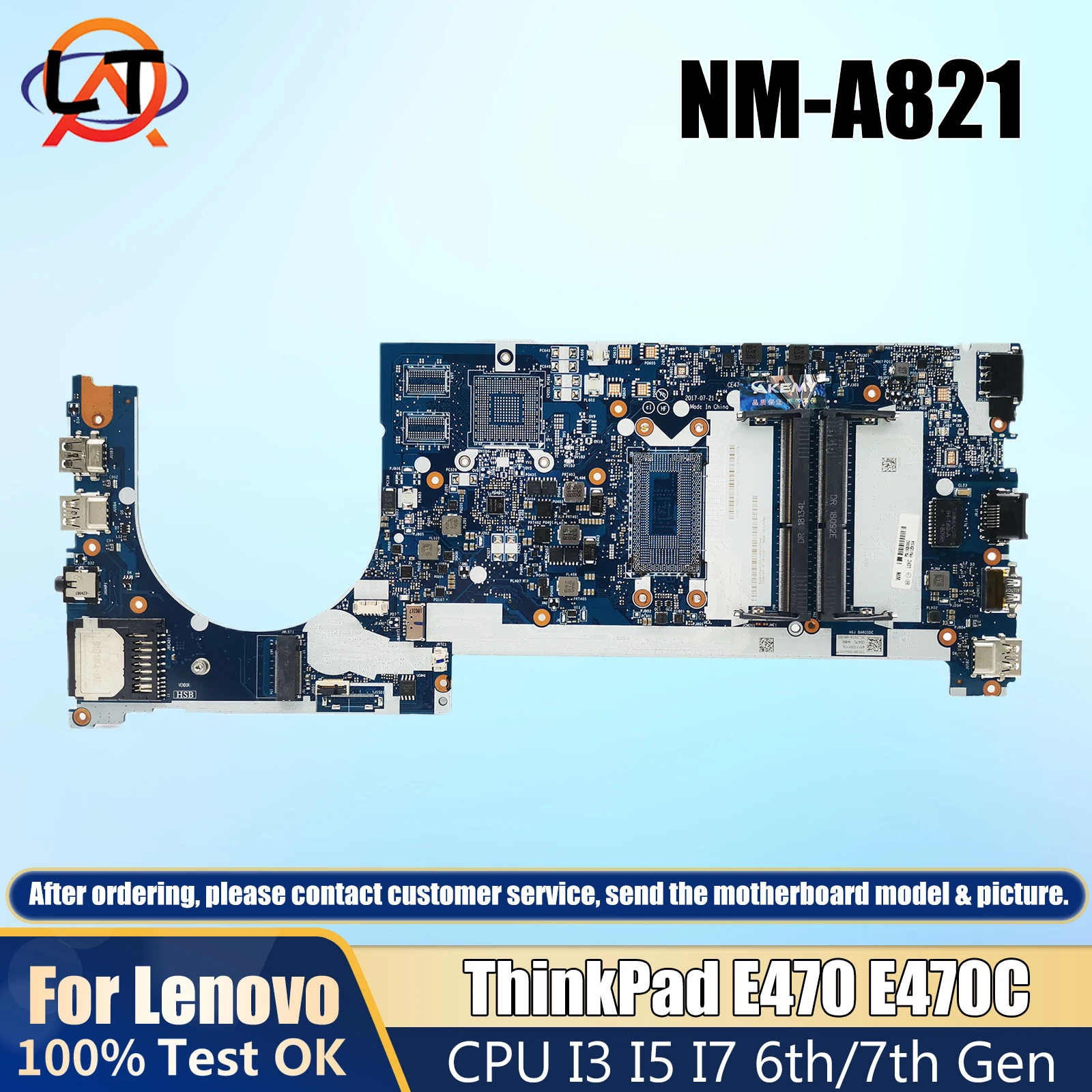 NM-A821 For Lenovo ThinkPad E470 E470C Laptop Motherboard with I3 I5 I7 6th/7th Gen CPU 01EN259 01YT084 Mainboard