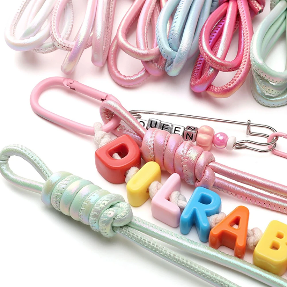 2M 5mm Irisierendes Rundes Genähtes Lederband, Holographisches Stoffseil für DIY-Handarbeiten, Armbänder, Schmuckherstellung – Detail 9