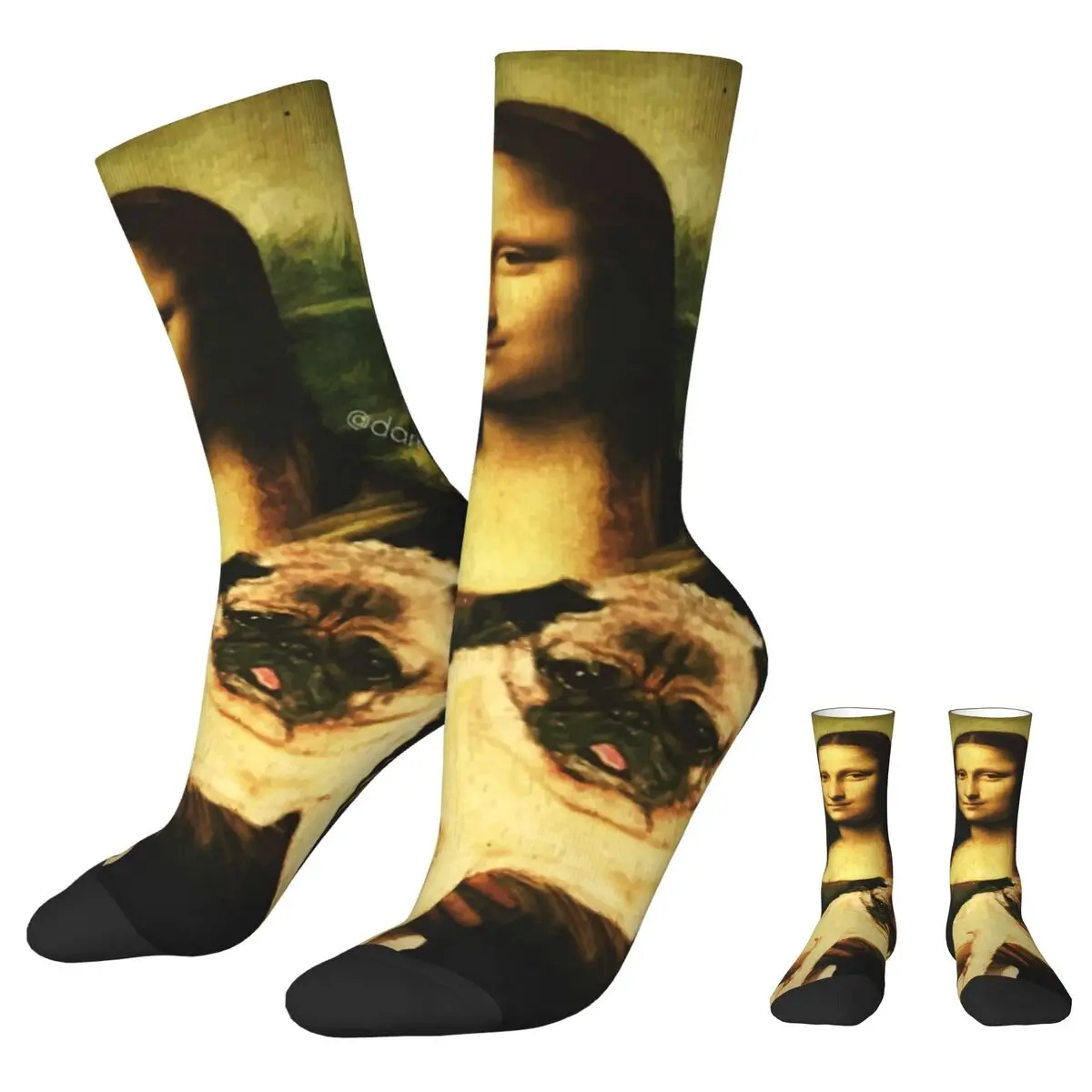 Mona Lisa Stockings Men Pug Socks Comfortable Harajuku Socks Autumn Cycling Non Slip Graphic Socks Gift Idea