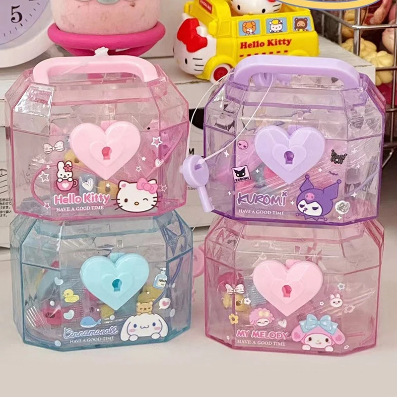 Sanrio Creative Key Switch Storage Box Girl Cartoon Hello Kitty My Melody Kuromi Cinnamoroll Transparent Dustproof Jewelry Box