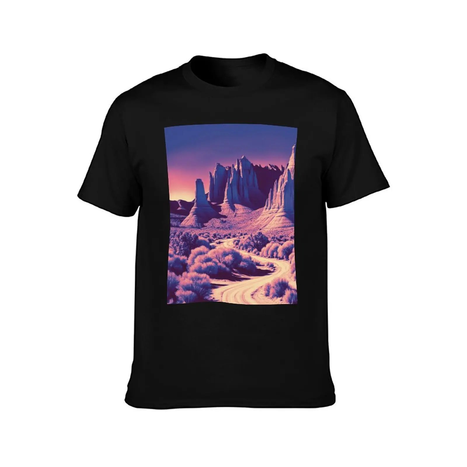 Capitol Reef Landscape in Rose T-Shirt Summer Casual Cotton Tee Oversized Streetwear Tops Vintage Graphic Print 100% Cotton
