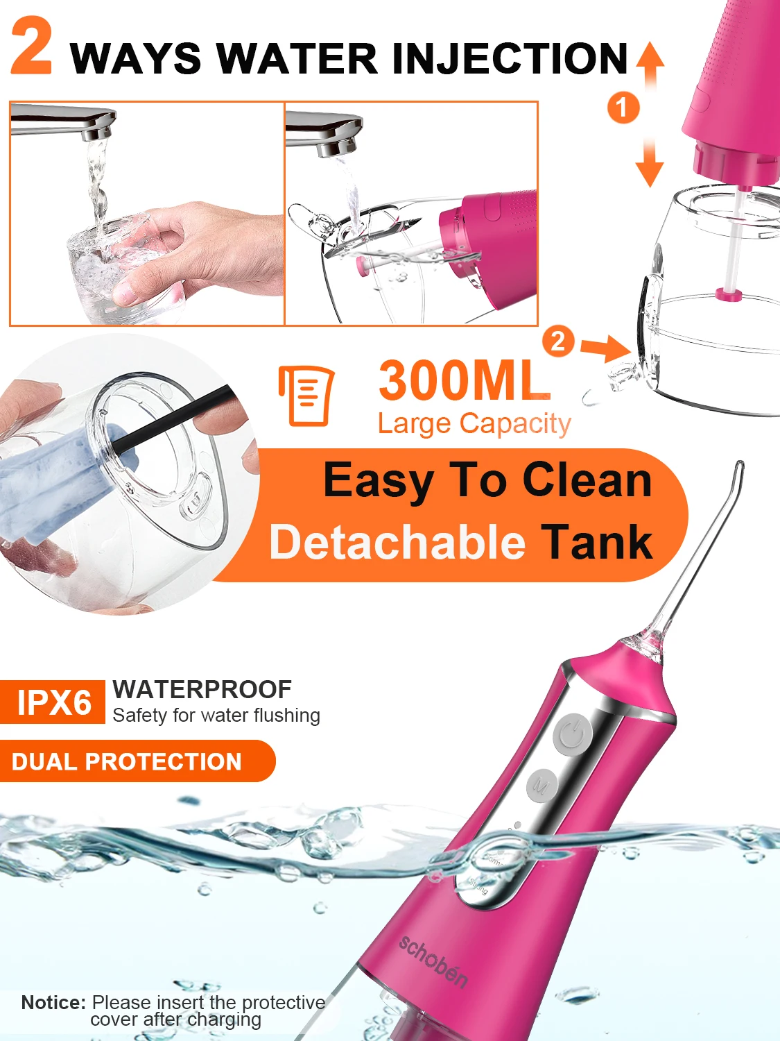 Schoben Tandheelkundige Monddouche Water Flosser Pick voor Tanden Cleaner Draad Mond Wasmachine 5 Nozzles 300 ml Floss Jet