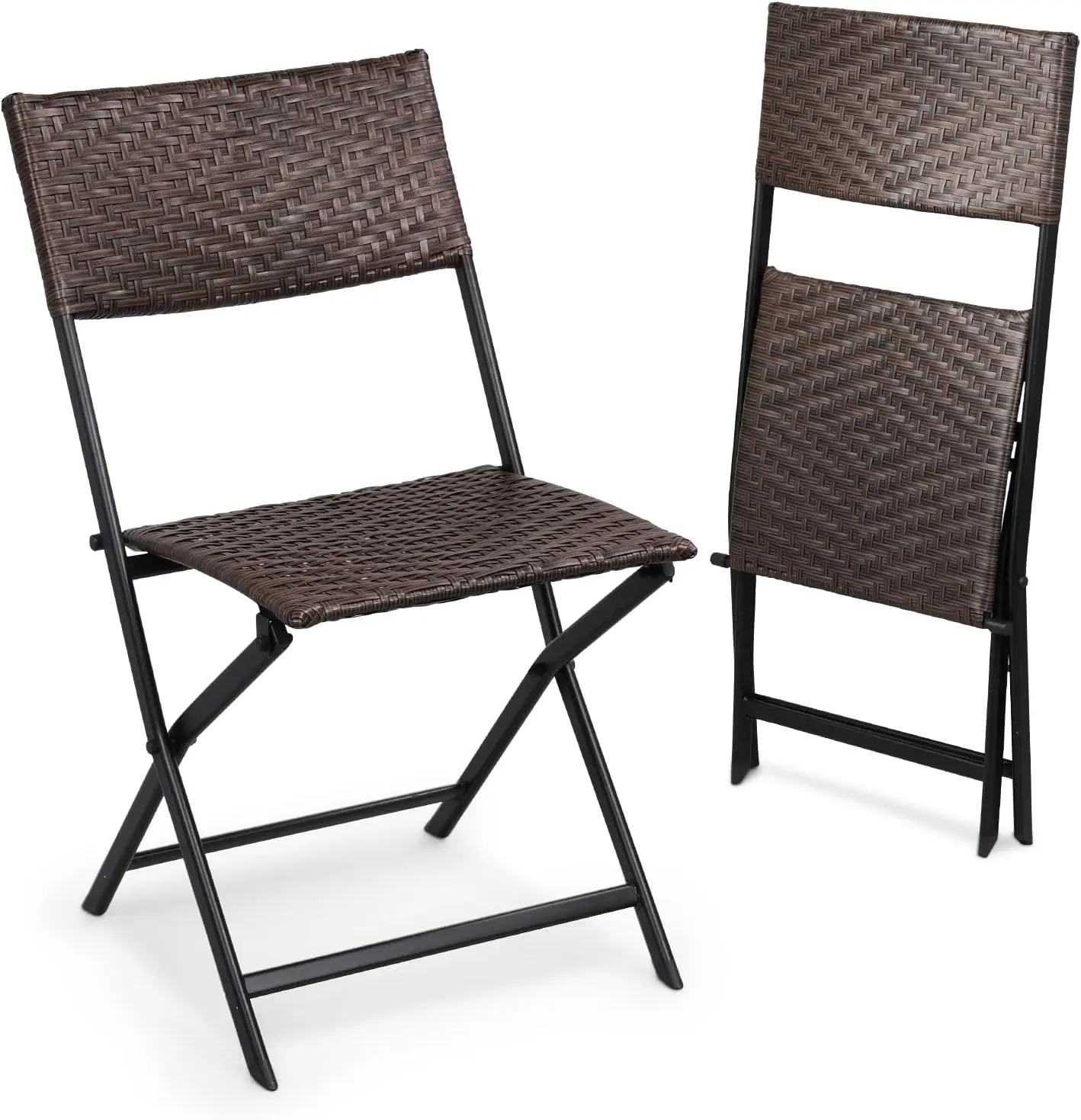 

2 Pieces Patio Folding Chairs Outdoor Portable Wicker Bistro Set Rattan Chair for Yard Lawn Balcony Poolside Backyard No Assembl