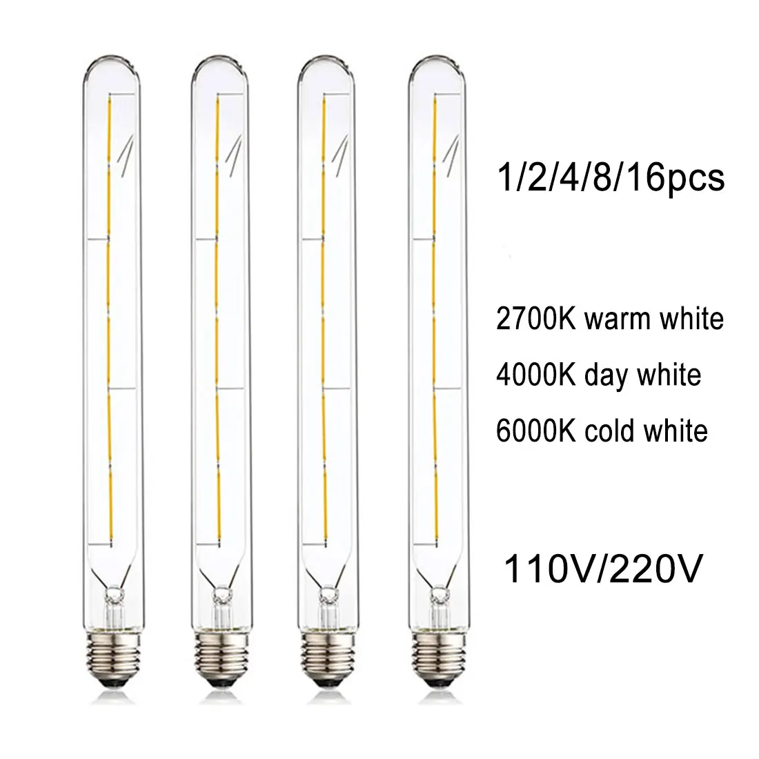 

Vintage 4000K 110V 220V 6W T300 LED Filament Bulb 2700K 6000K Long Tubular 120V 240V T30 E26 E27 30cm 300mm Edison Tube Bulb
