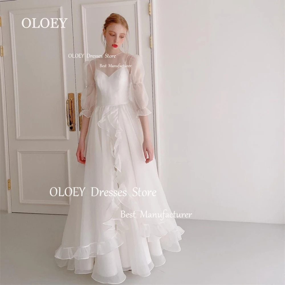 

OLOEY Simple Ivory Prom Dresses Ruffles Chiffon Summer Evening Dresses Wedding Party Gowns O Neck Ankle Length Custom Made