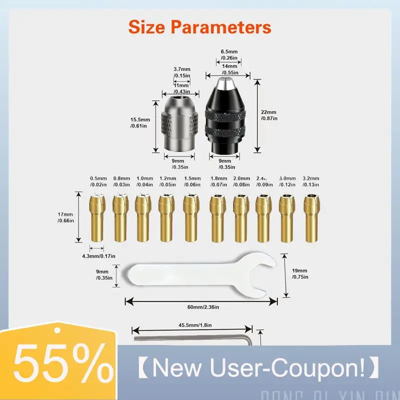 A81M Nuovo-Set di pinze per mandrino per trapano per Dremel, 16 pezzi 0,8-3,2 mm di ricambio 4486 Adattatore a cambio rapido con gambo per mandrino per punta senza chiave