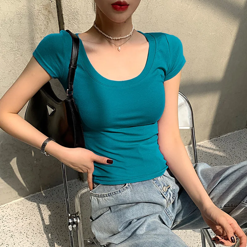 

230g Pure Cotton Short-Sleeved T-Shirt For Women 2024 Summer Solid Color Round Neck Versatile Simple Bottoming Shirt For Women