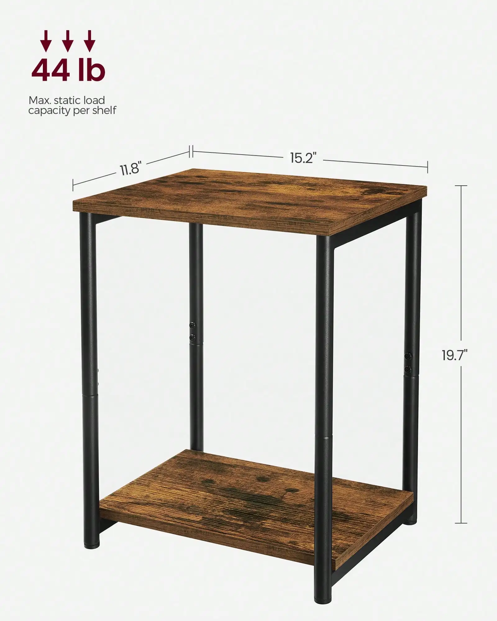 Tables d'appoint lot de 2, petite table d'appoint, table de chevet pour salon, chambre à coucher, bureau, salle de bain, marron rustique et noir ULET272B01