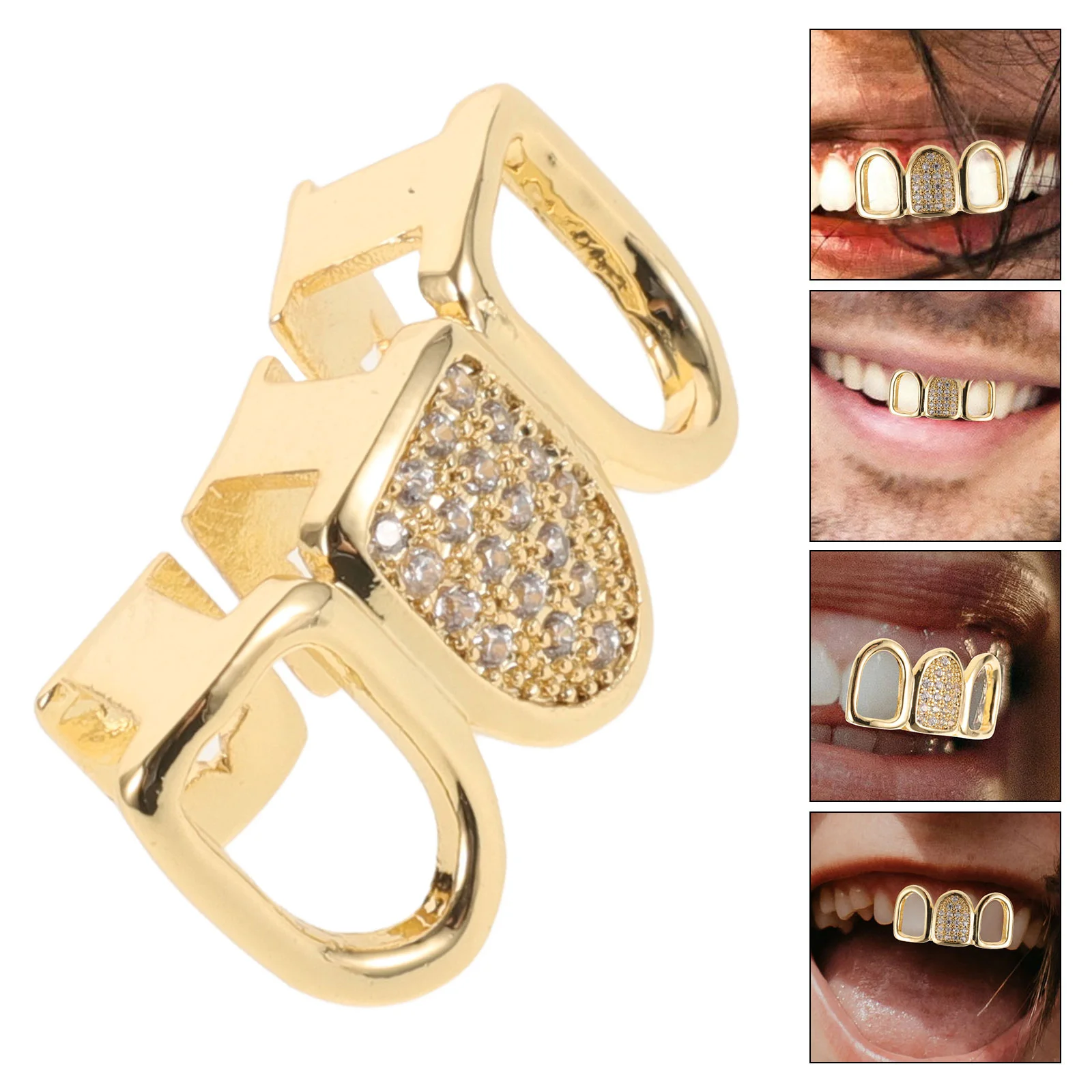   Gouden Zirkoon Bretels Grills voor Modeshows Barbecue Decoreren Charms Cosplay Koperen Tanden