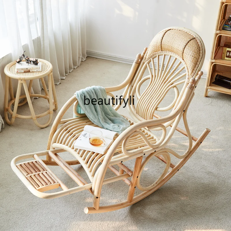 

Rattan Rocking Chair Indonesia Real Rattan Lazy Rocking Chair Balcony Single Leisure Chair Recliner