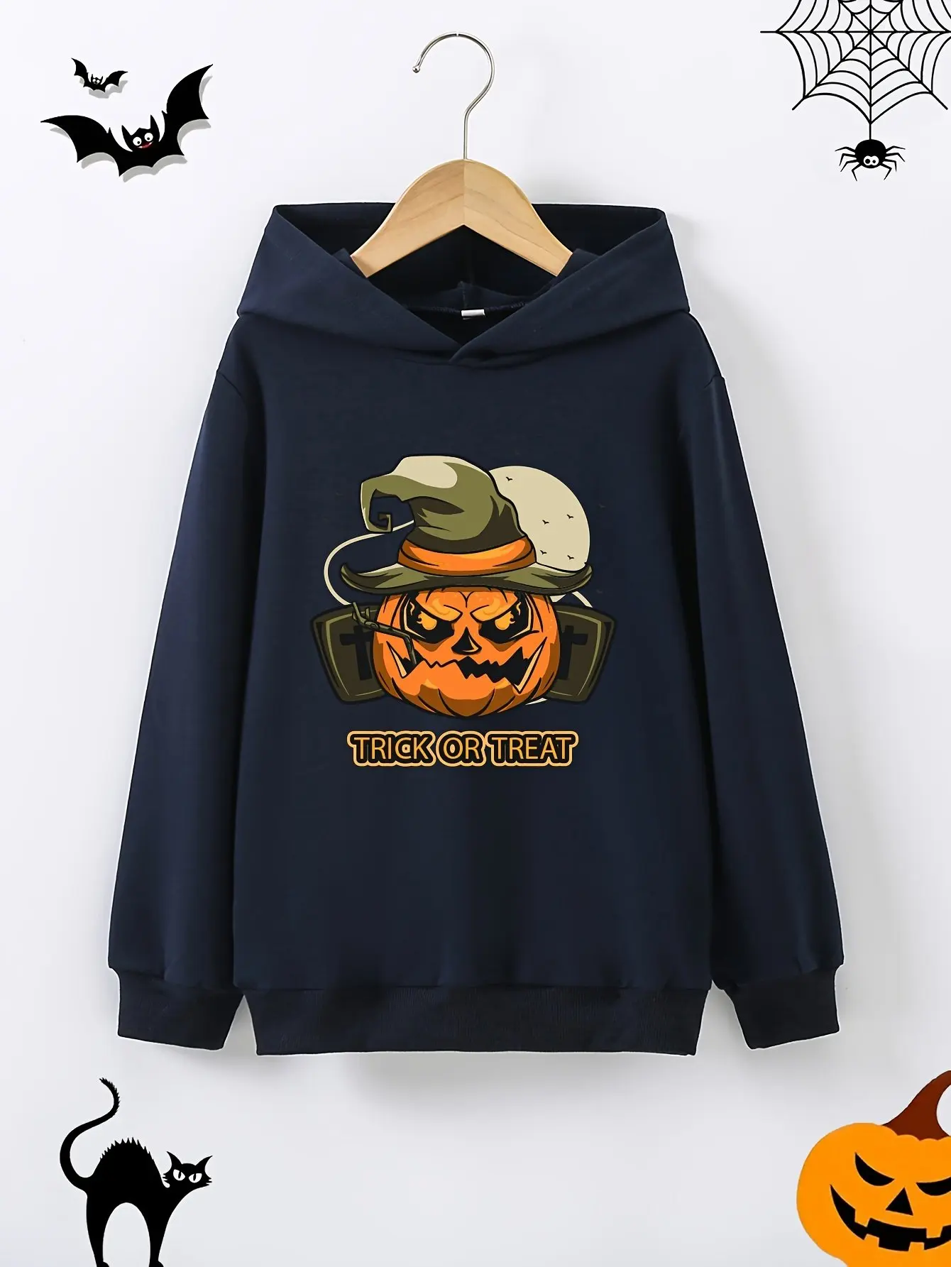 Halloween Süßes oder Saures Übergroßer lässiger Kapuzenpullover Sweatshirt Herbst Herrenbekleidung Lose Damen Langarmpullover Tops