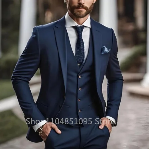 Trajes de hombre, chaqueta elegante con solapa de pico, esmoquin para novio, chaqueta de 3 piezas, chaleco y pantalones, conjunto Formal, traje para hombre para graduación de negocios