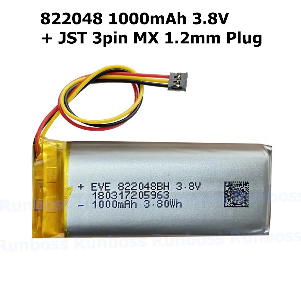 1-10 قطعة 822048 3.8 فولت 1000 مللي أمبير يبو بطارية قابلة للشحن + JST MX 1.2 مللي متر 3P التوصيل ل MP3 GPS مسجل سماعة صمام مؤشر المراقب المالي #4