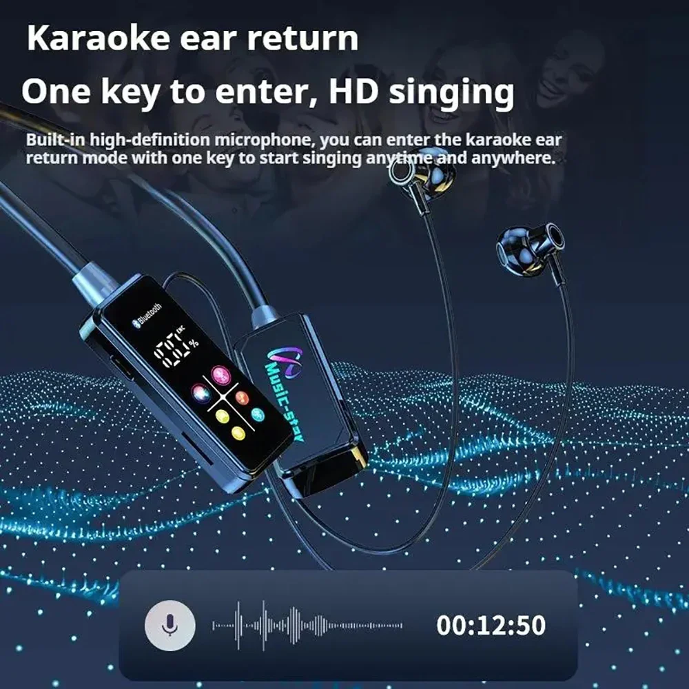 Auriculares Bluetooth 5,4 con pantalla HD, auriculares inalámbricos TWS con banda para el cuello, auriculares estéreo HiFi, soporte para auriculares, Monitor TF Play