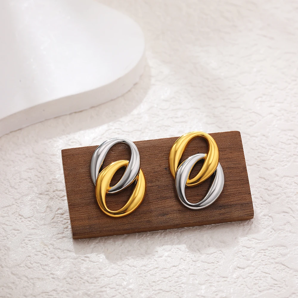 Two-Tone Stainless Steel Gold Silver Plated Brass Abstract Geometric Earrings Hypoallergenic Modern Jewelry Gift for Women