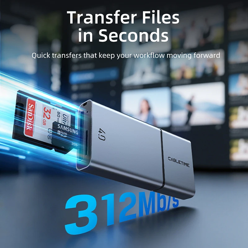 CABLETIME SD4.0 Card Reader 3 В 1 312 МБ/с 5 Гбит/с USB A и USB C к SD/TF адаптеру карты памяти для ноутбука, телефона, Macbook