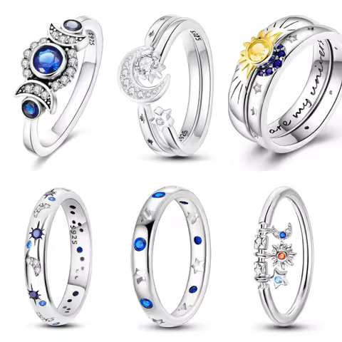 925 Sterling Silver Star Moon Sun Starry Sky Series Closed Ring For Women Valentine's Birthday Gifts Wedding Jewelry Accessory