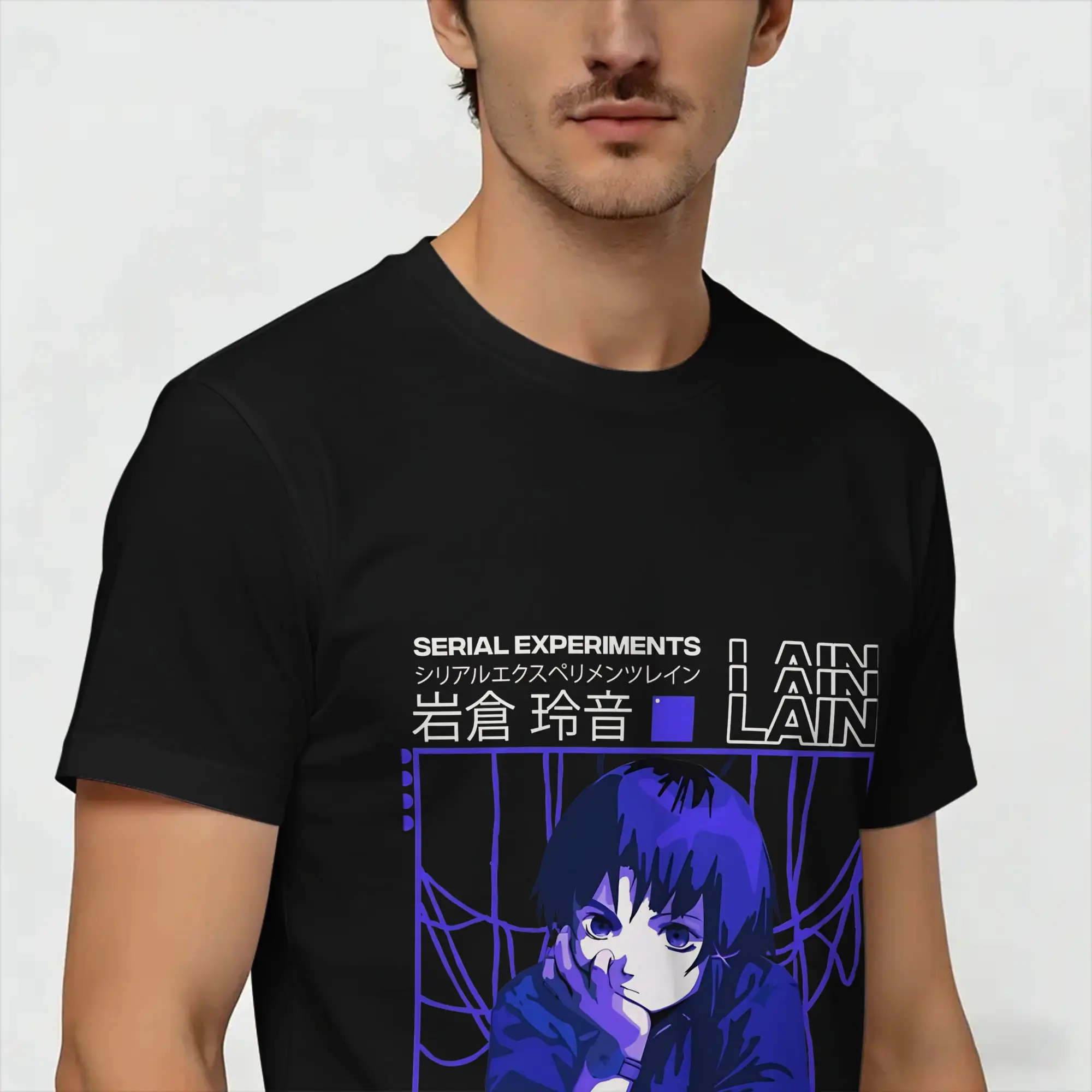 T-Shirt Serial Experiments Lain pour hommes, humoristique, en pur coton, col rond, manches courtes, vêtements de grande taille