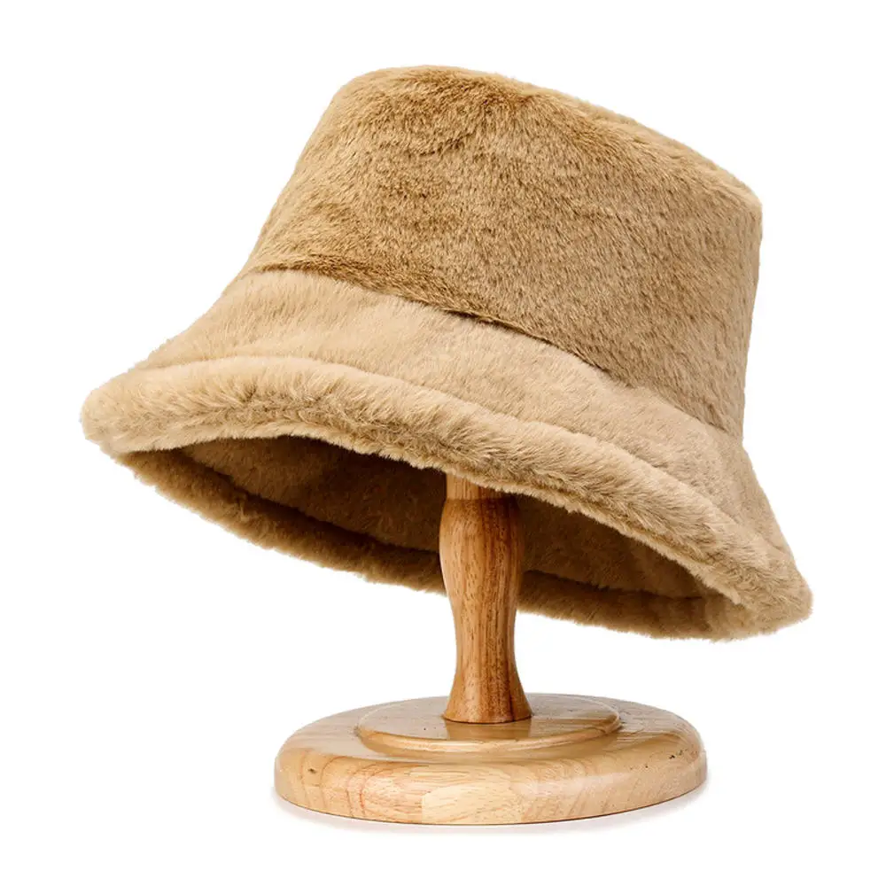 

Autumn Winter Warmer Thick Harajuku Bucket Hat Cool Panama Lady Lamb Wool Outdoor Solid Color Fisherman Sunscreen Cap Unisex New