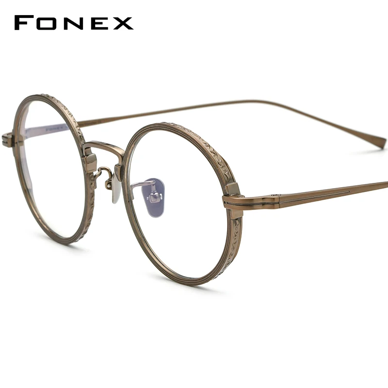 

FONEX Pure Titanium Glasses Men Retro Round Eyeglasses Women 2022 New Vintage Frame Eyewear KJ50