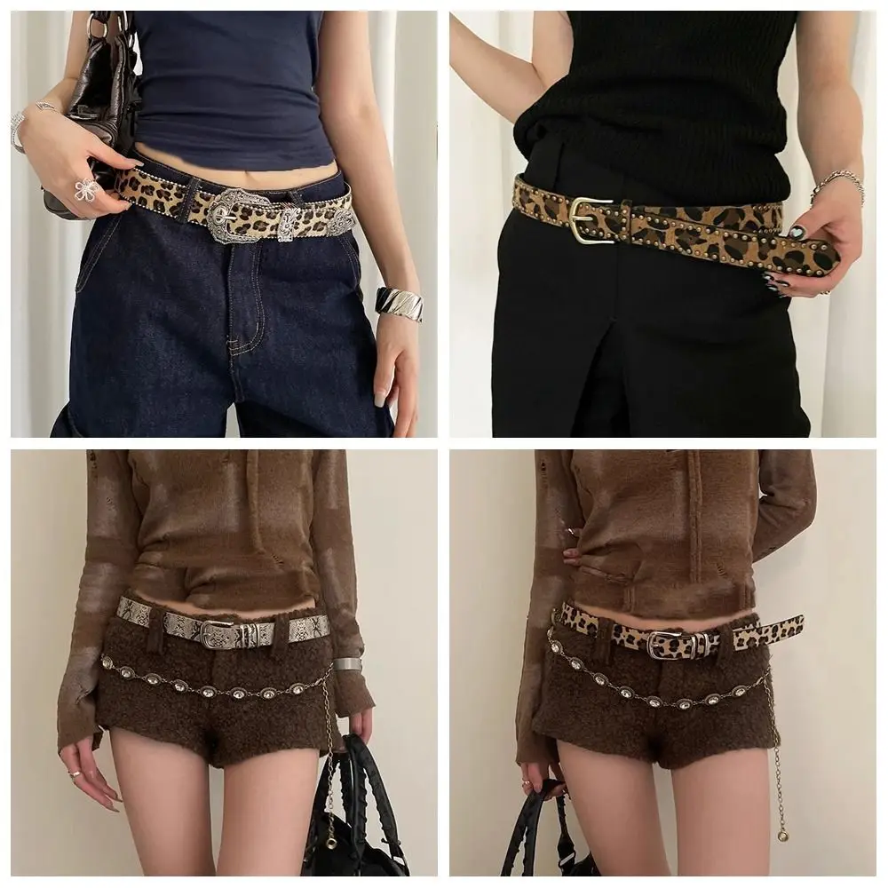 

Daily Designer Rivet Waist Belt Gothic Punk Style Leopard Print Belt Y2k American Women's Waist Belt Streetwear