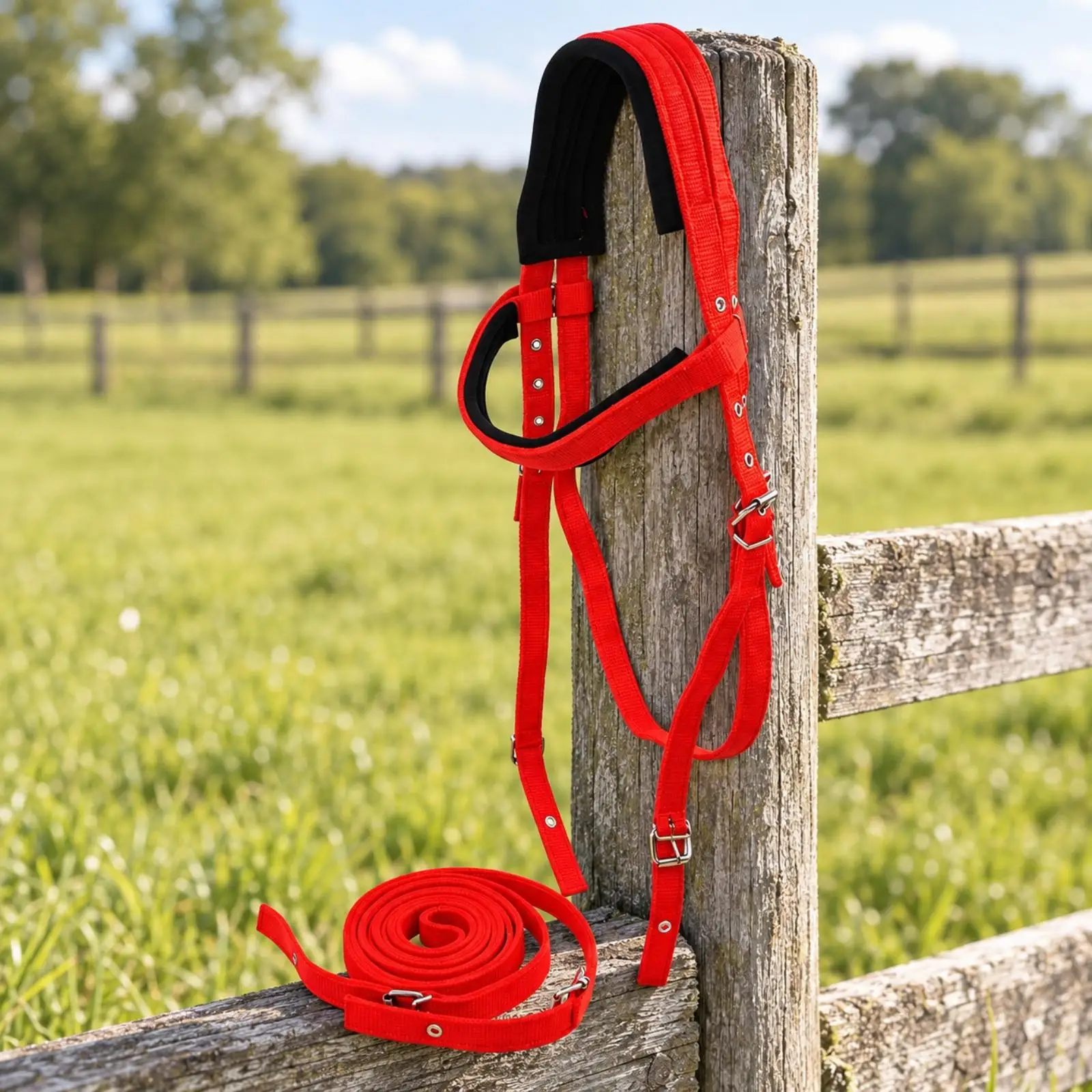 Complete Equestrian Horse Halter Bridle with 250cm Training Rope and Adjustable Fit for Groundwork Lunging and Handling