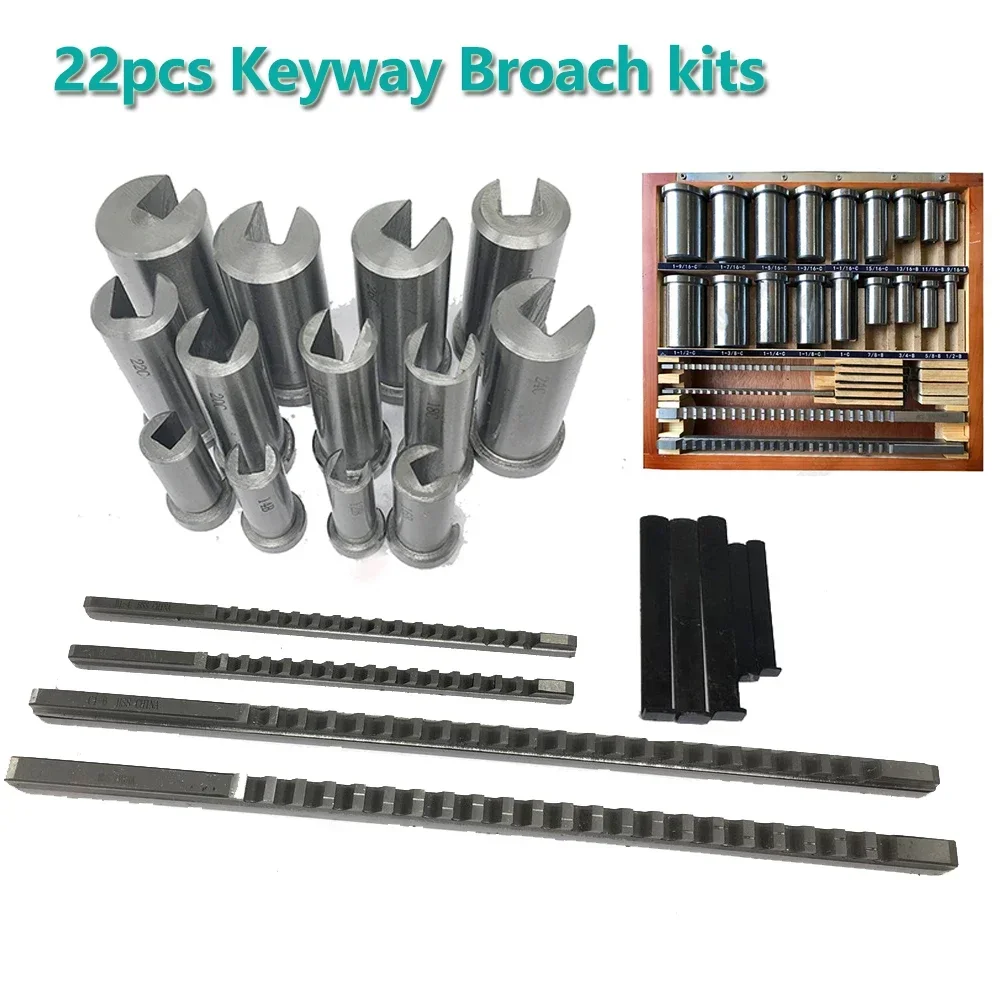 

22 PCS Keyway Broach Kit 4mm 5mm 6mm 8mm Broach Push Type & 13pcs Bushs & 5pcs Shim HSS for CNC Broaching Metalworking Cutting