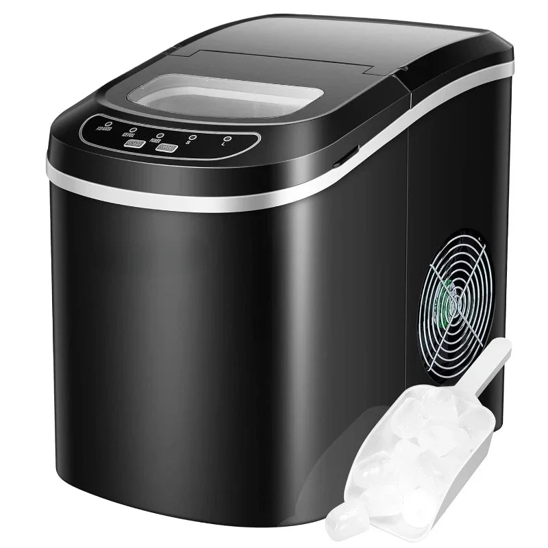 

Electric Portable Compact Countertop Automatic Ice Cube Maker Machine with Hand Scoop and Self Cleaning Function 26lbs/Day Black