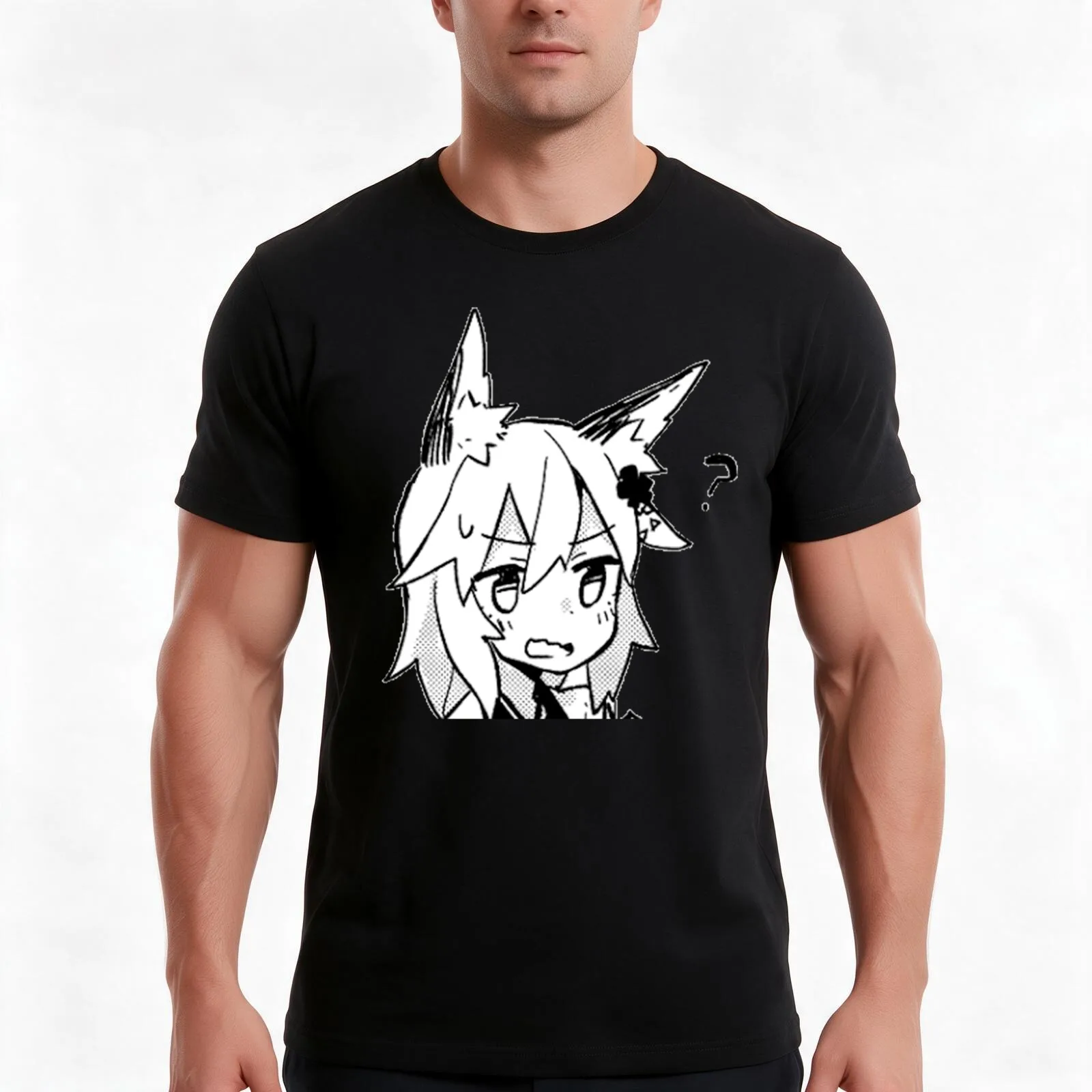 Senko-san Confused Design T-Shirt, Summer Casual Cotton Tee, Oversized Streetwear Tops, Vintage Graphic Print, Unisex Men Women