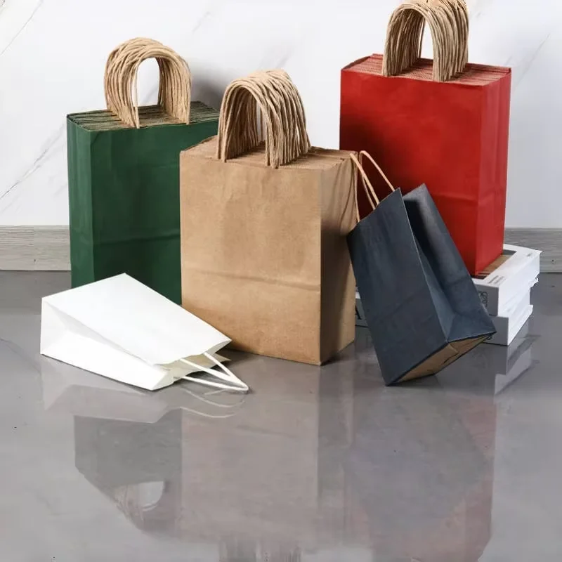 20 Stück anpassbare Logo-Kraftpapiertüten mit Griffen, Geschenkverpackungsbeutel für Geschäft, Kleidung, Hochzeit, Weihnachten, Lieferungen, Handtaschen – Detail 4