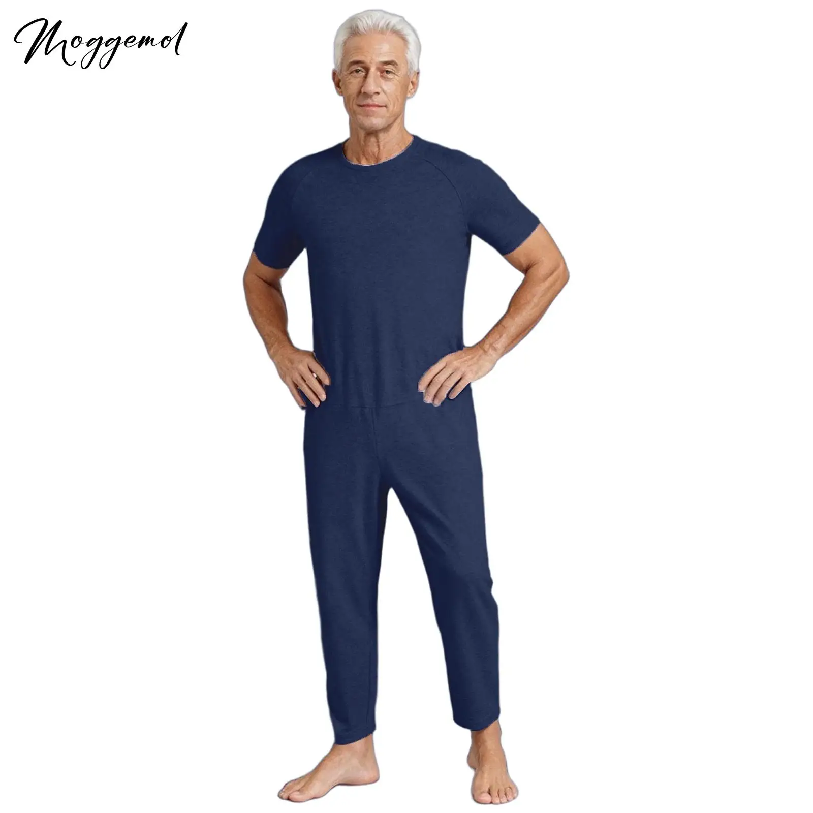 

Адаптивная одежда для взрослых и мужчин, однотонный комбинезон с круглым вырезом и короткими рукавами на молнии сзади для людей пожилых людей с деменцией и особыми потребностями