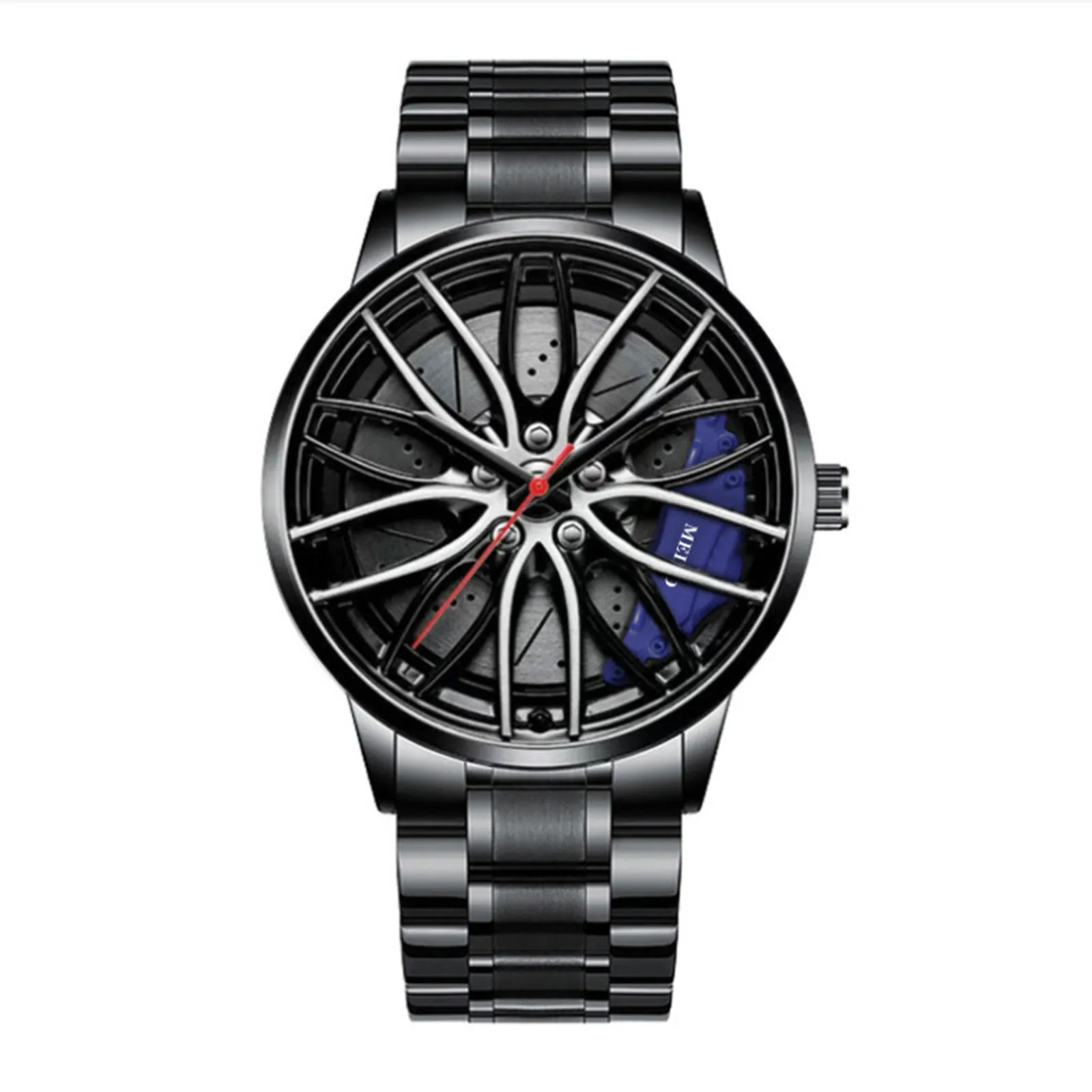 Car Watches For Men Waterproof Alloy Stainless Steel Quartz Wrist Watch Sports Men’s Watches With Car Wheel Rim Hub Design