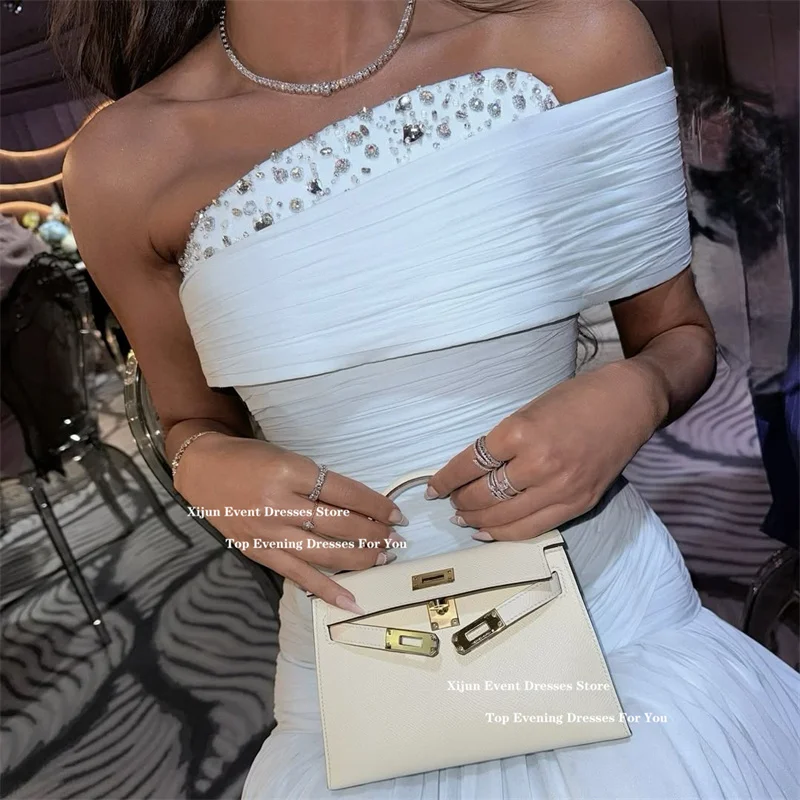 Xijun Baby Blue Chiffon Evening Dresses One Shoulder Beads Pleated Prom Dresses A-Line Formal Occasion Prom Gowns Customized