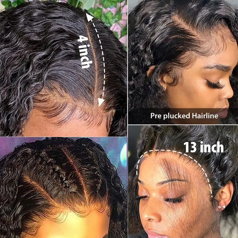 13x4 HD Trasnparent Lace Front Wigs Kinky Curly Brazilian Human Hair For Women Deep Curly Pre Plucked Hairline Lace Closure Wig