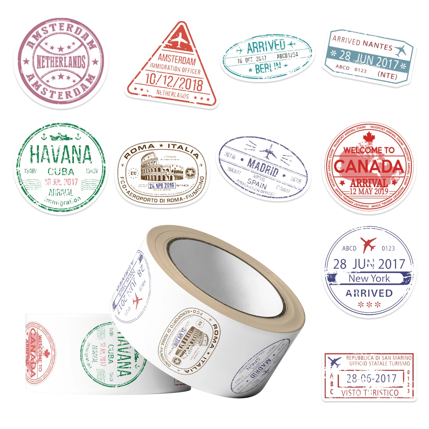 500 قطعة/لفة جواز السفر البريدية Stamps ختم ملصق DIY بها بنفسك سكرابوكينغ دفتر الأمتعة المحمول سكيت ملصق لعبة