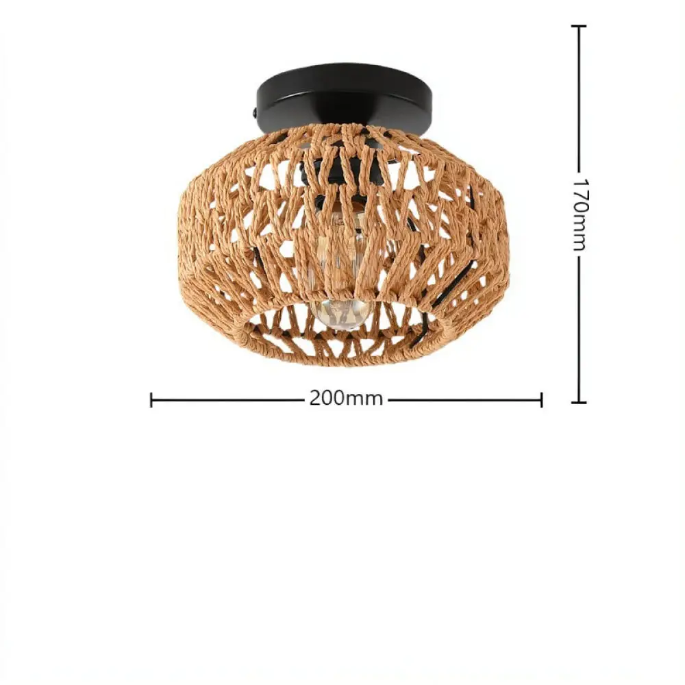 Decorative Woven Ceiling Fixture Rustic Rattan Flush Mount Lamp Farmhouse Style Bedroom Living Room Interior Led