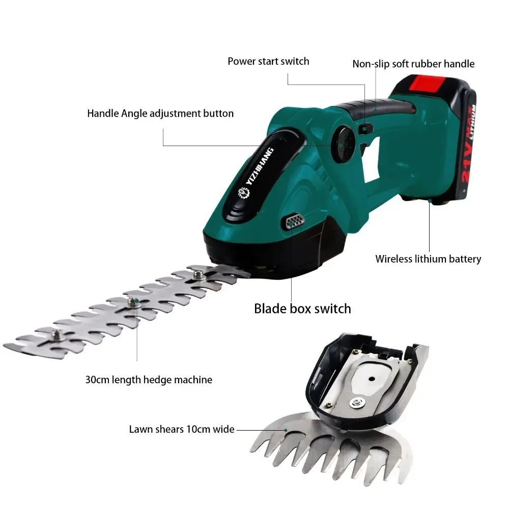 21V 2 in 1 Electric Hedge Trimmer 20000rpm Household Cordless Lawn Mower Pruner Garden Bush Scissors Grass Scissors Power Tool