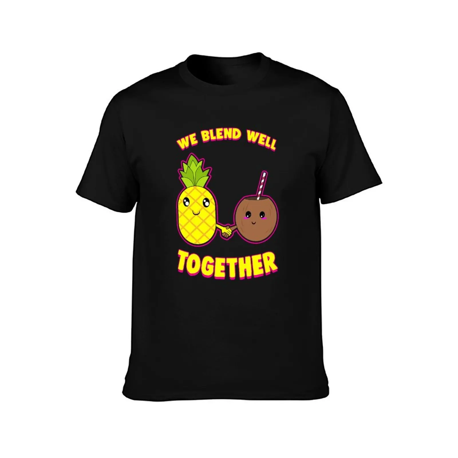 We Blend Well Together Funny Pineapple Coconut Pun T-Shirt Summer Casual Cotton Tee Oversized Streetwear Tops 100% Cotton