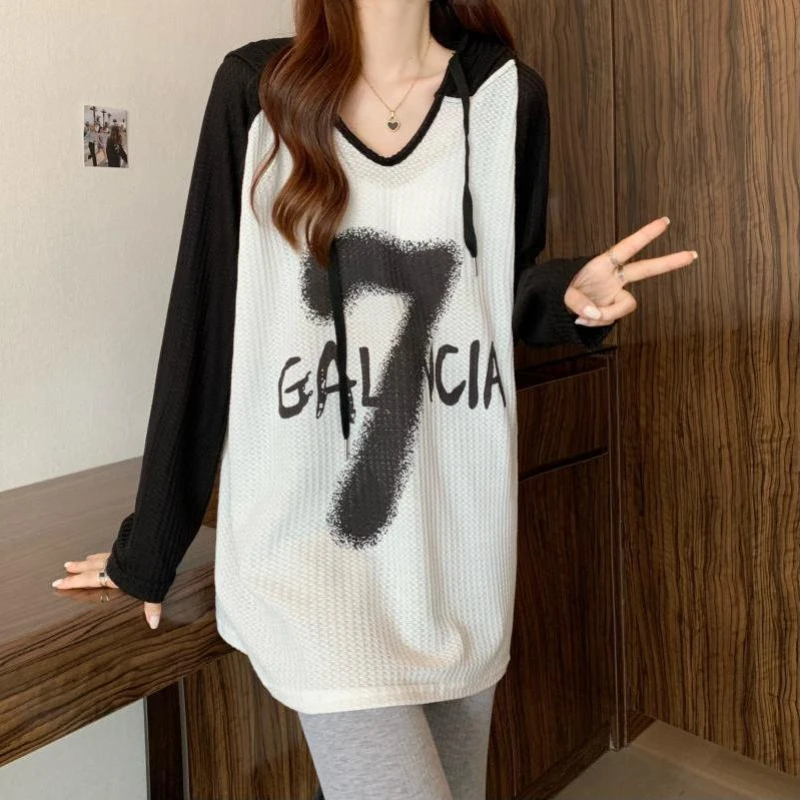 Pullovers Text Sweatshirts for Women Long Letter Printing with Orint on Female Clothes Loose Hoodies Baggy Hooded New In M Tops