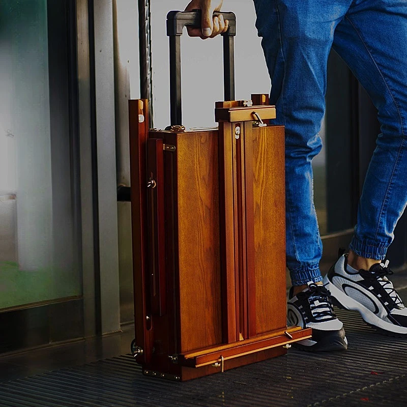 

Trolley painting box, beech sketch portable oil painting box, portable oil painting rack travel with wheels