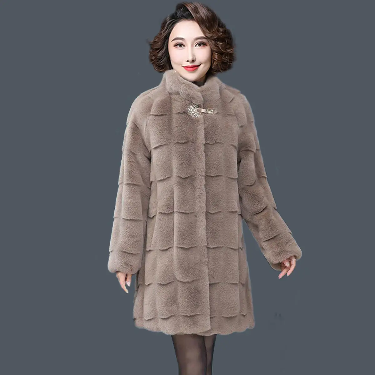 Women's mink fur coat medium long coat fur plus size casual winter warm loose