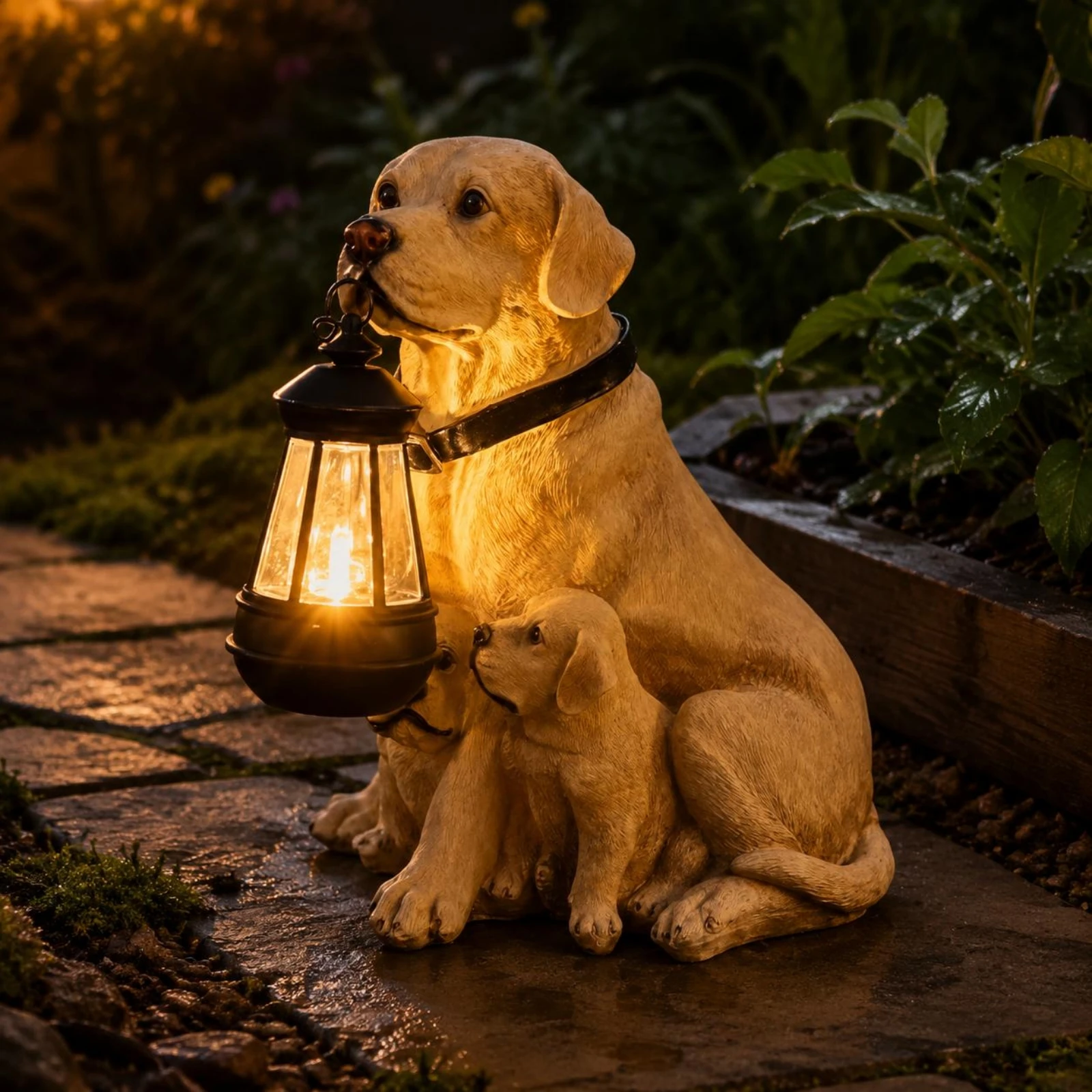 Solar Dog Garden Statue Auto on/deactivated Solar Dog Lantern Yard Ornament Weather Resistant for Entrance view 3