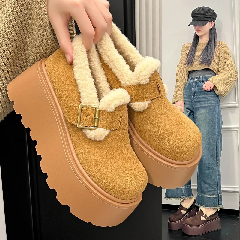 

Fashion Flats for Women Winter Casual Slip on Round Toe Women Shoes Solid Flock Metal decoration Casual Shoes Plus Size