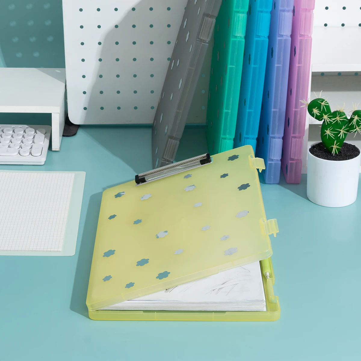 A Folder Writing Pad Flower File Box Test Paper Folder with Pen Slot Large Capacity Information Box Office Storage Box