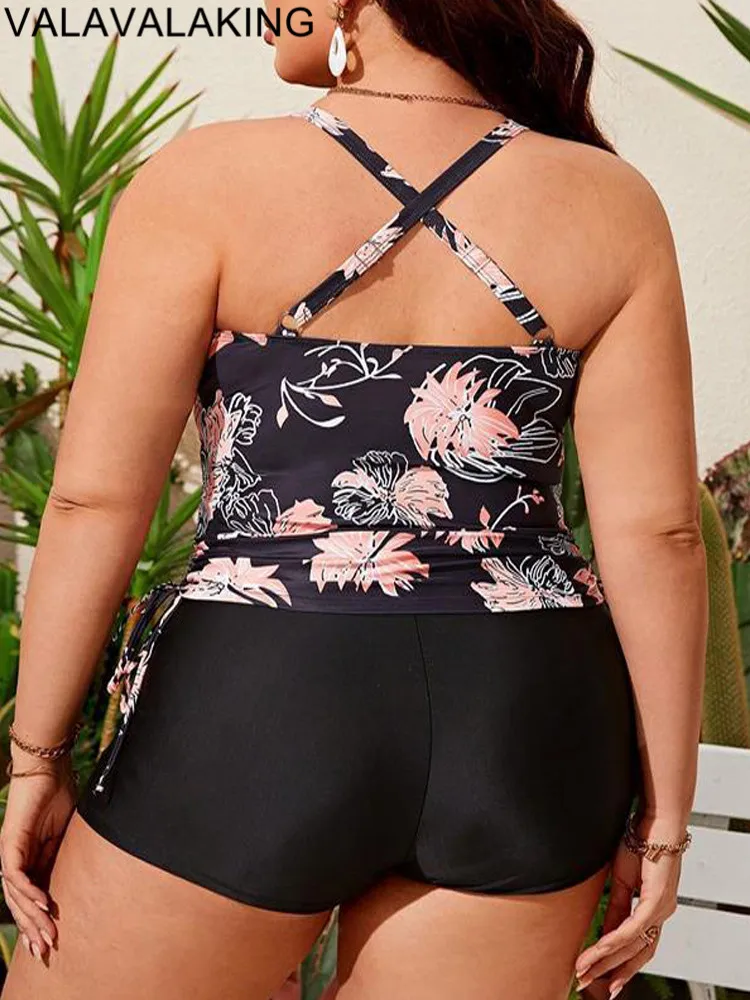 2025 Print Strapped 2-częściowy zestaw tankini Plus Size Kobiety Wysoka talia Duży kostium kąpielowy Plaża Duży strój kąpielowy Chubby Curvy Strój