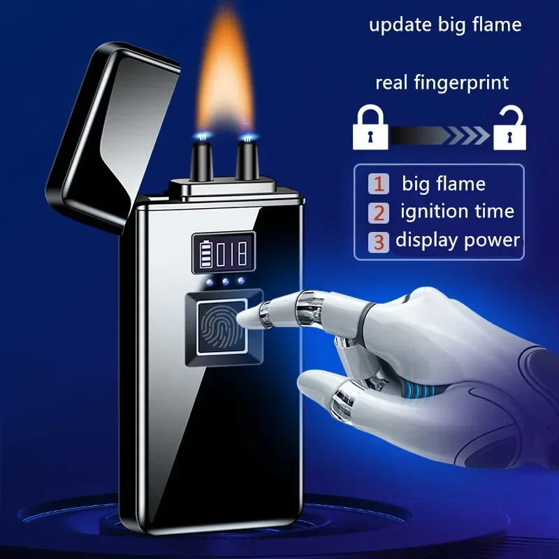 

High End Fingerprint Induction Ignition Arc Lighter Portable Windproof Outdoor USB Charging Lighter LED Display Men's Gift